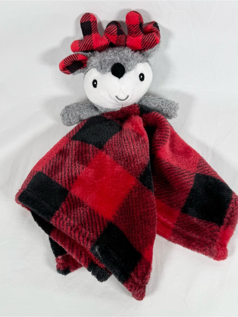 Jesse + Lulu Plush Lovey Security Blanket, Red Plaid Christmas Reindeer